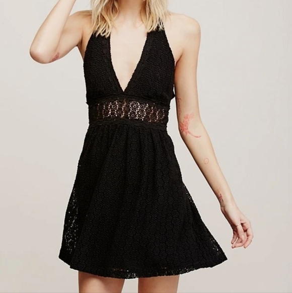 Free People Dresses & Skirts - Free People Halter Floral Crochet So Sweetly Mini Dress
